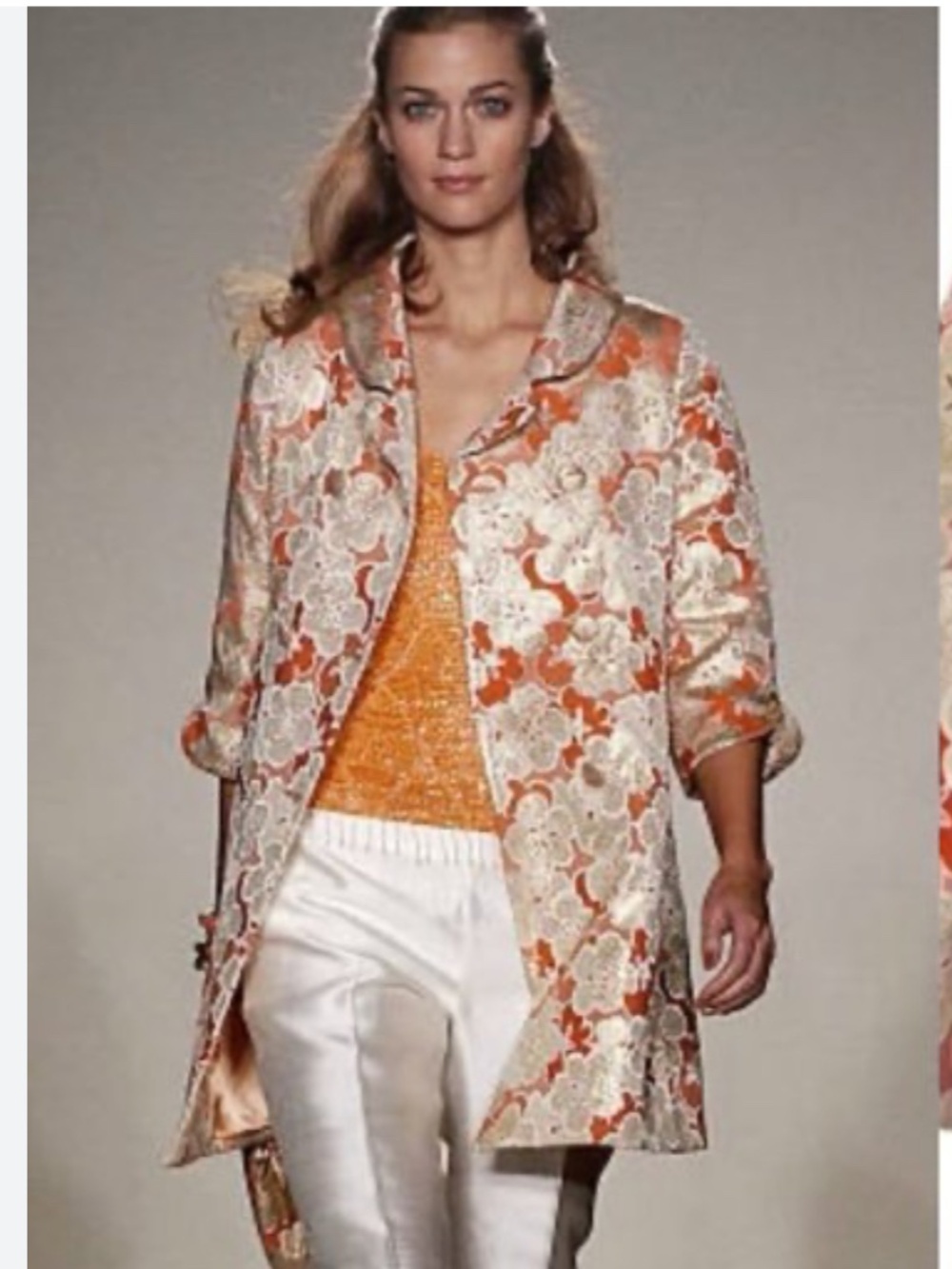 Y2K 🔥 2005 RUNWAY BANANA REPUBLIC CORAL FLORAL METALLIC JACQUARD TRENCH - Picture 11 of 16